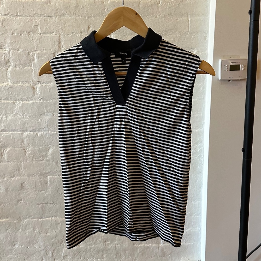 Theory Sleeveless Striped Top with Collar
